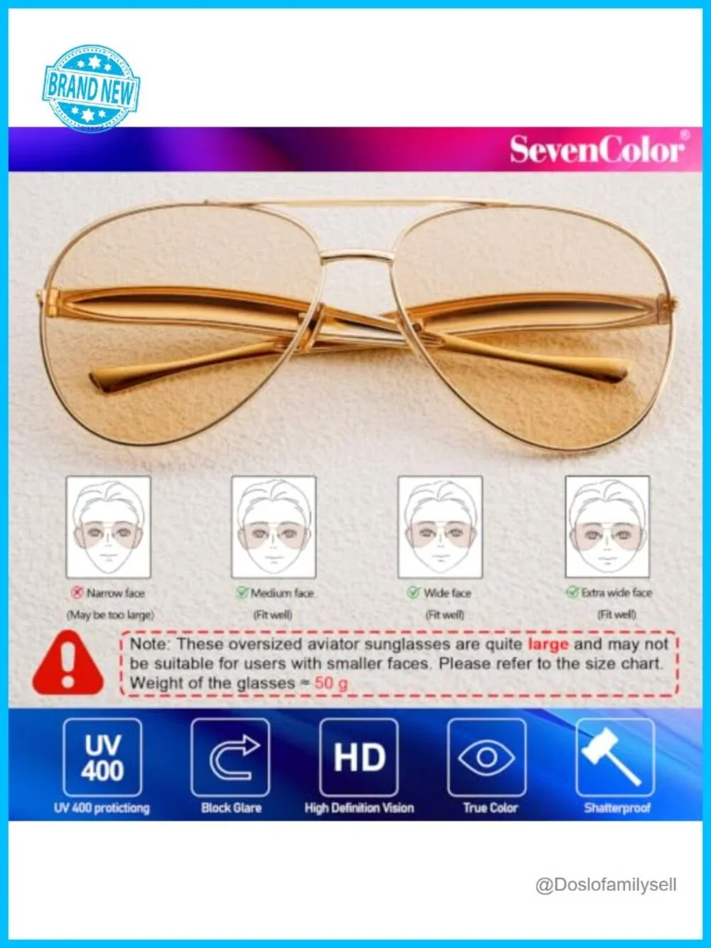 Oversized Gold-Tone Metal Aviator Sunglasses UV400 for Women Men